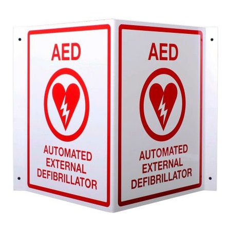 Think Safe First Voice AED 3D V-Shaped Projecting Wall Sign, Metal 150**